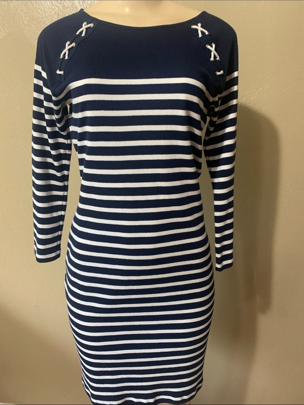 Lauren Ralph Lauren size S Navy and White Striped Boatneck Dress